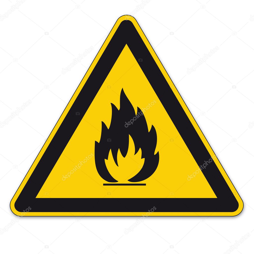 Safety signs warning BGV A8 triangle sign vector pictogram icon flame fire flammable