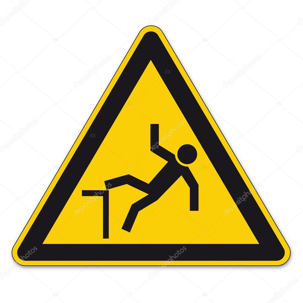 Safety signs warning triangle sign vector pictogram BGV A8 Icon cliff fall hazard