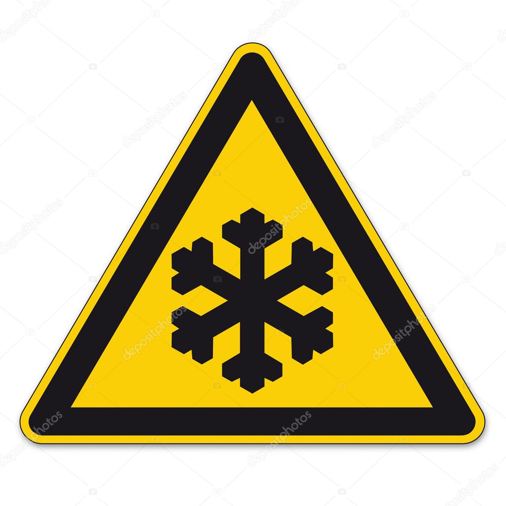 Safety signs warning triangle sign BGV vector pictogram icon black ice cold winter frost