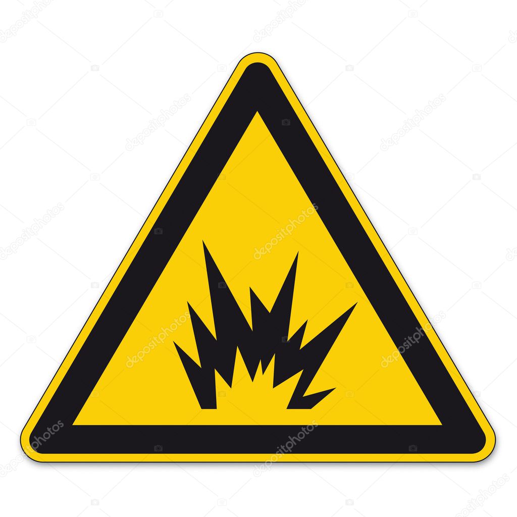 Safety signs warning triangle sign vector pictogram BGV A8 Icon bomb explosion tnt