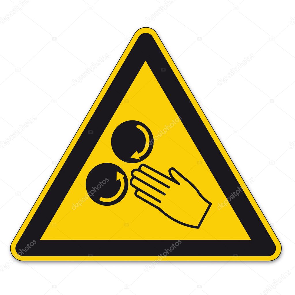 Safety signs warning triangle sign BGV hand finger vector pictogram icon constantly rolling