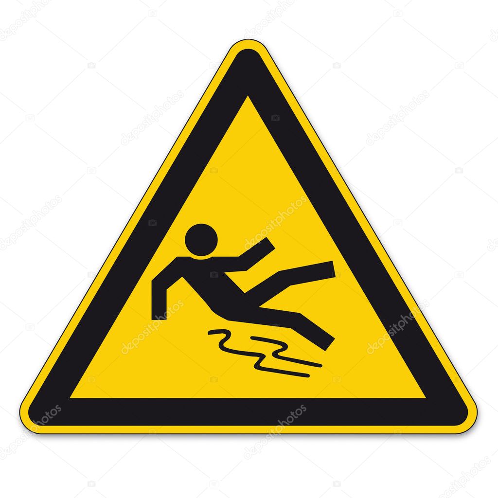 Safety signs warning triangle sign vector pictogram icon BGV clean smooth slippery