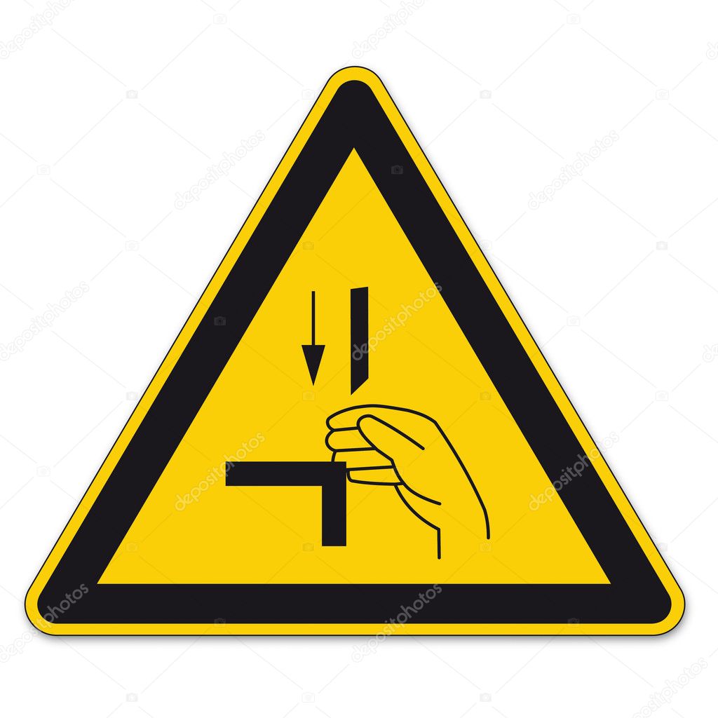 Safety signs warning triangle sign vector pictogram icon BGV cutting danger punching risk