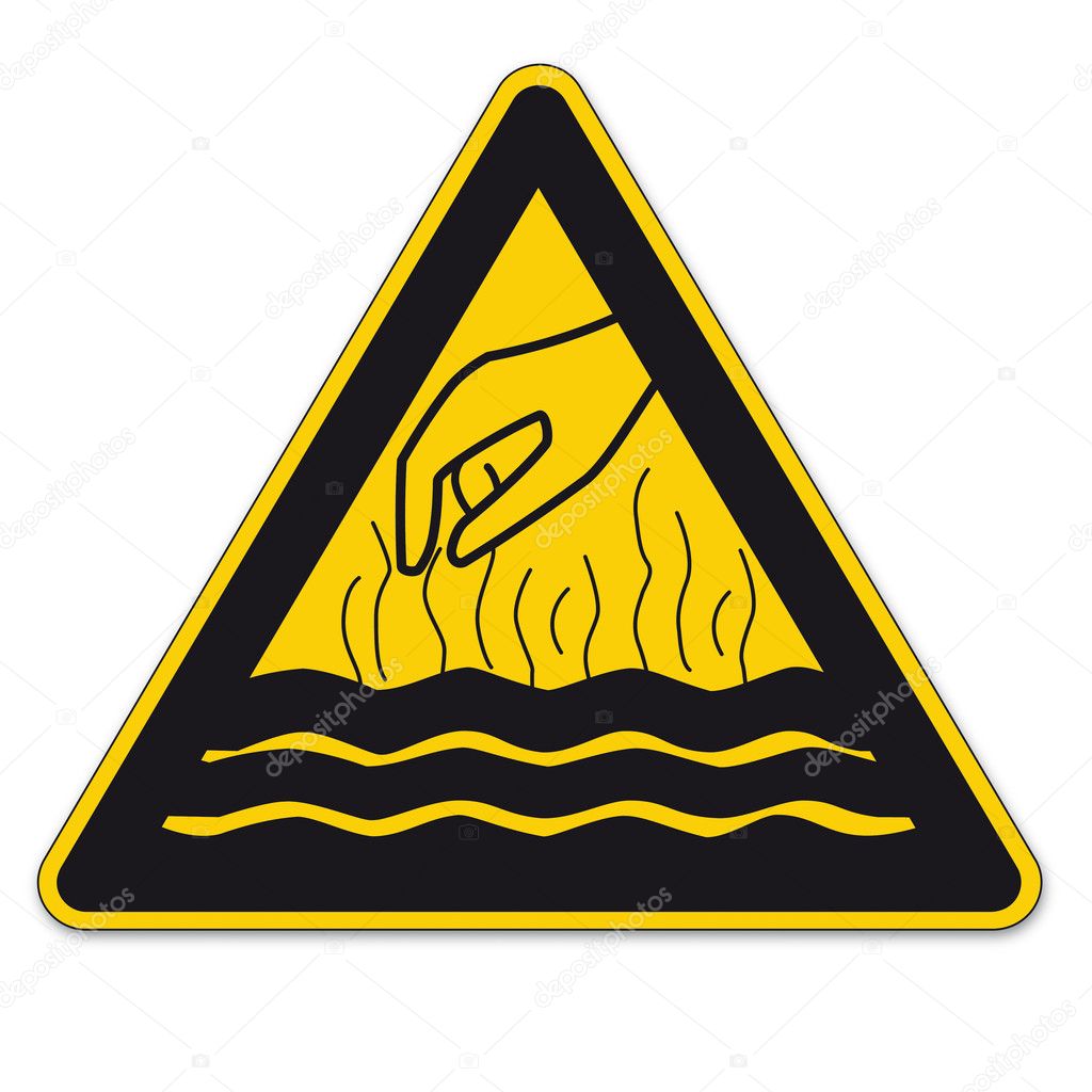Safety signs warning triangle sign BGV vktor pictogram icon steaming hot liquid hand