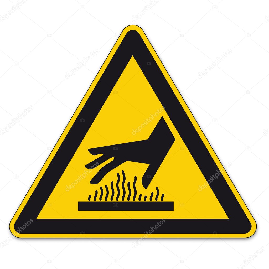 Safety signs warning sign BGV A8 vector pictogram icon triangle hot hand surface