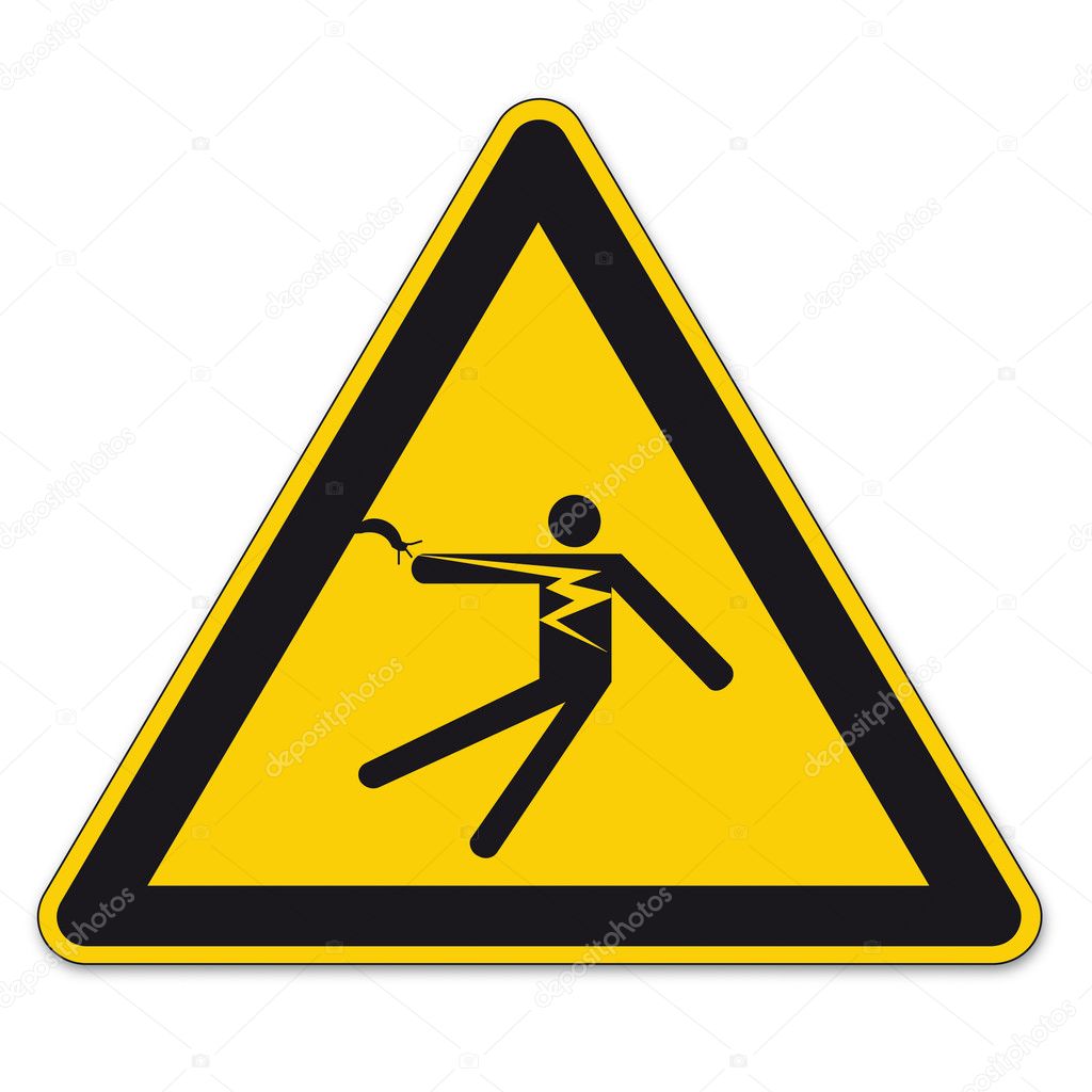 Safety signs warning triangle sign BGV vector pictogram icon electrical electrical shock