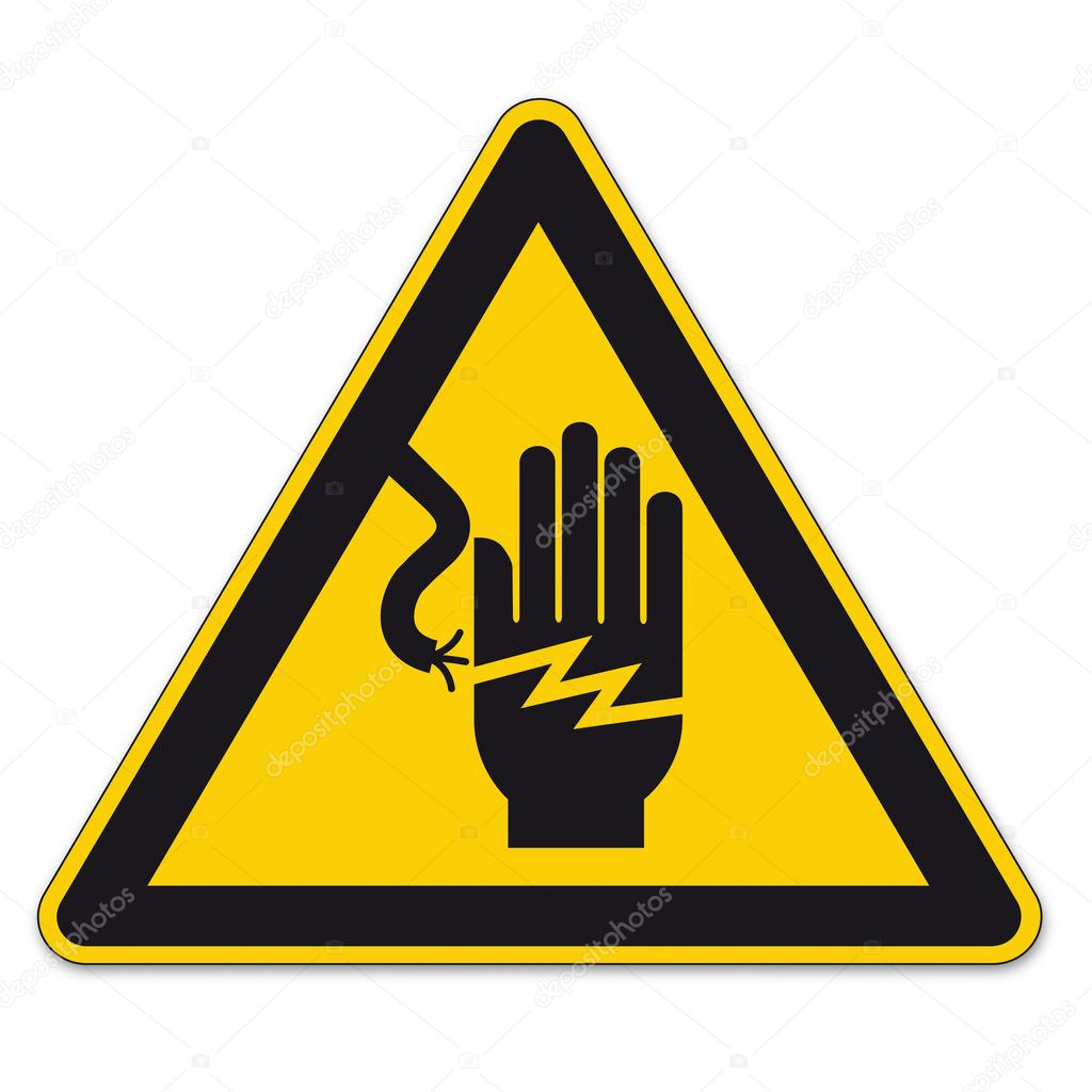 Safety signs warning triangle sign vector pictogram BGV Ico electric electric shock hand