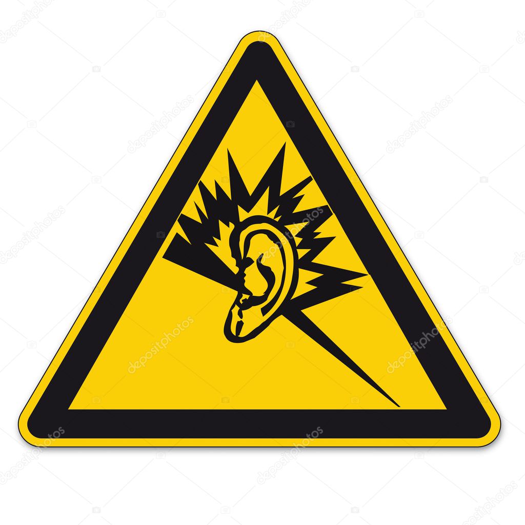 Safety signs warning triangle ears BGV A8 sign vector pictogram icon hearing deaf