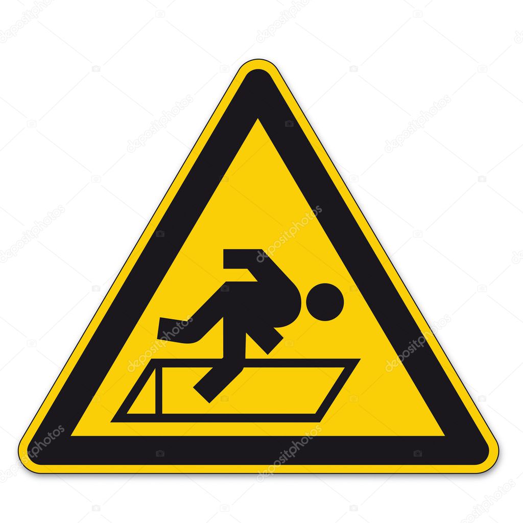 Safety signs warning triangle sign BGV floor hatches vector pictogram icon fall hazard