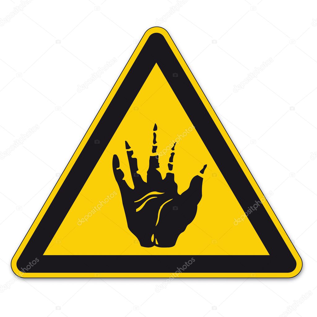 Safety signs warning triangle sign vector pictogram BGV A8 Icon acid leach chemistry hand