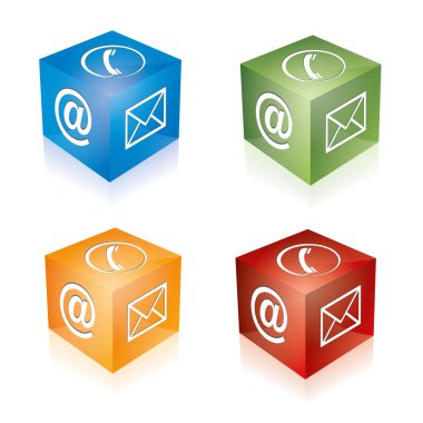 Contact cube phone at email e-mail hotline kontaktfomular callcenter call pictogram sign symbol cube set clipart