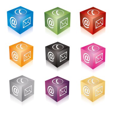 Contact cube phone at email e-mail hotline kontaktfomular callcenter call pictogram sign symbol cube set clipart