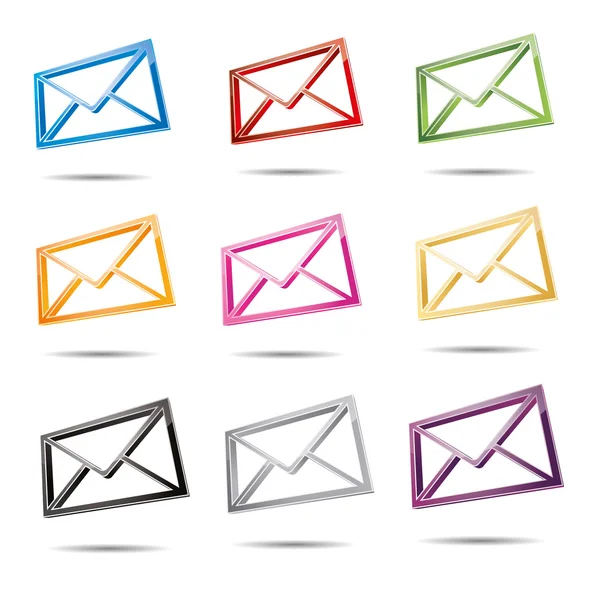 3d e-mail e-mail envio post em caixa de correio suporte contato pictograma sinal símbolo mensagem set — Vetor de Stock