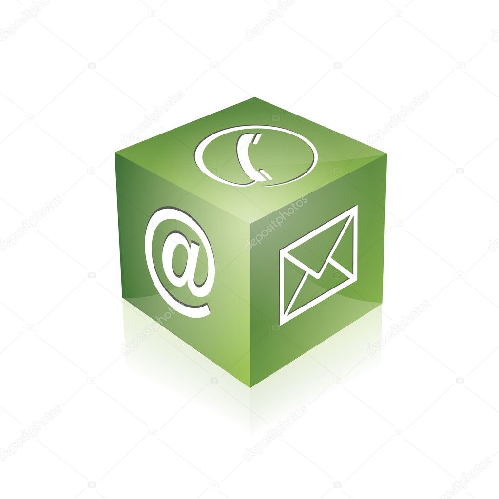 Contact cube phone at email e-mail hotline kontaktfomular callcenter call pictogram sign symbol cube