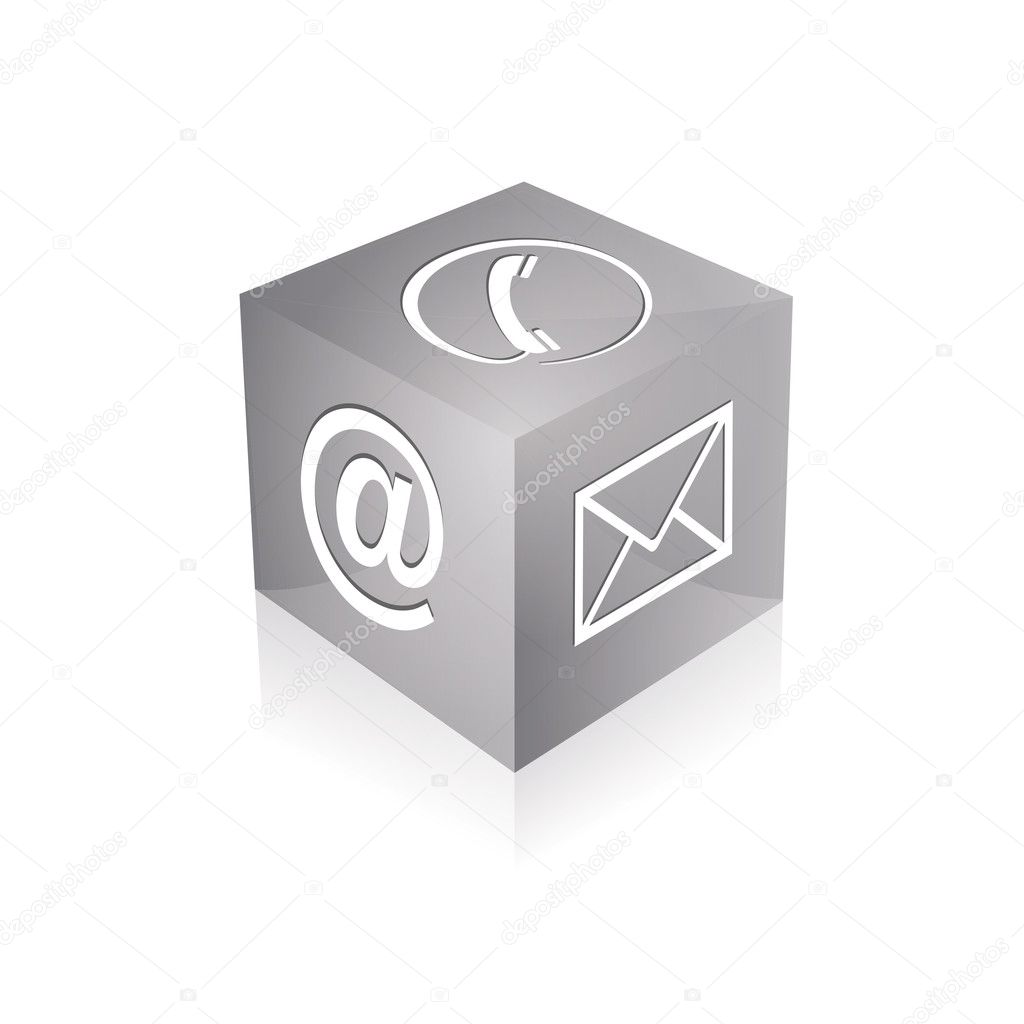 Contact cube phone at email e-mail hotline kontaktfomular callcenter call pictogram sign symbol cube