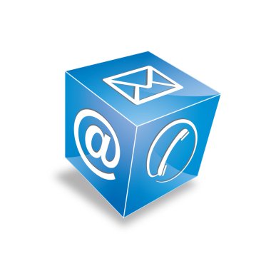 3d Contact cube phone at email e-mail hotline kontaktfomular callcenter call pictogram sign symbol cube clipart