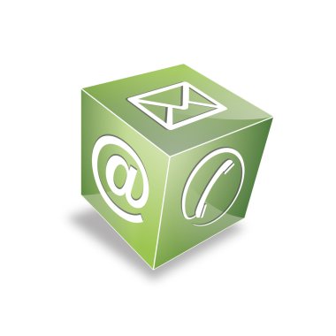 3d Contact cube phone at email e-mail hotline kontaktfomular callcenter call pictogram sign symbol cube clipart