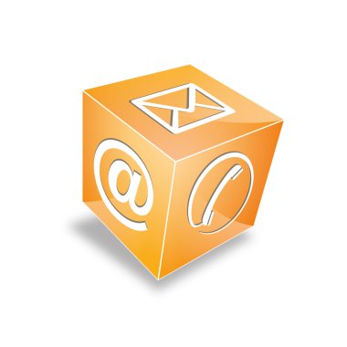 3d Contact cube phone at email e-mail hotline kontaktfomular callcenter call pictogram sign symbol cube clipart