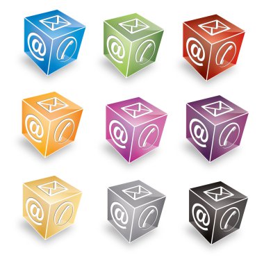 3d Contact cube phone at email e-mail hotline kontaktfomular callcenter call pictogram sign symbol cube set clipart