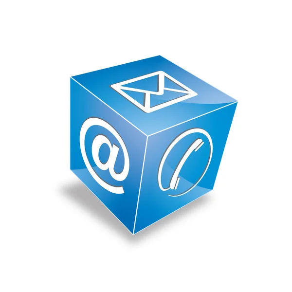 3d Contact cube phone at email e-mail hotline kontaktfomular callcenter call pictogram sign symbol cube — Stock Vector