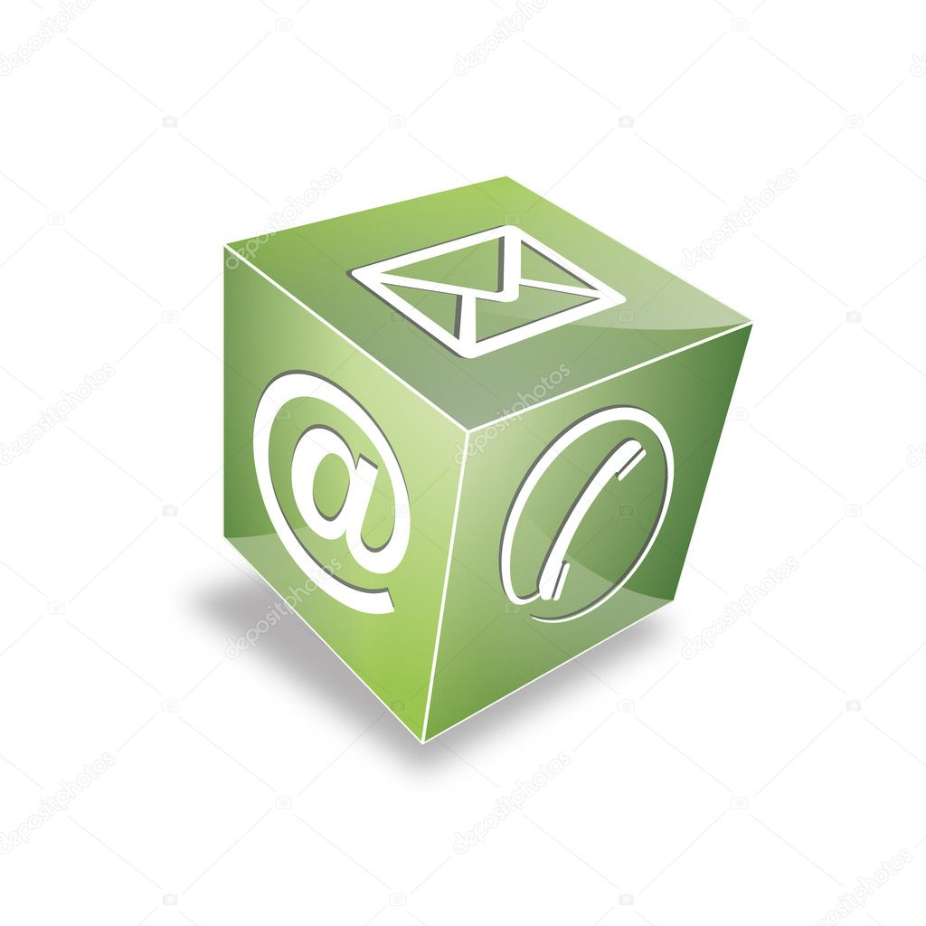 3d Contact cube phone at email e-mail hotline kontaktfomular callcenter call pictogram sign symbol cube