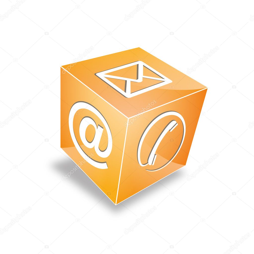 3d Contact cube phone at email e-mail hotline kontaktfomular callcenter call pictogram sign symbol cube