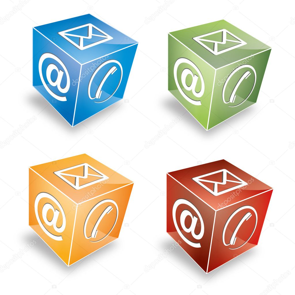3d Contact cube phone at email e-mail hotline kontaktfomular callcenter call pictogram sign symbol cube set