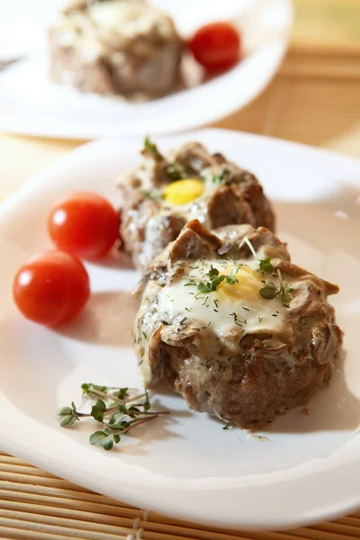 Eggs in the minced meat — Stock Photo, Image
