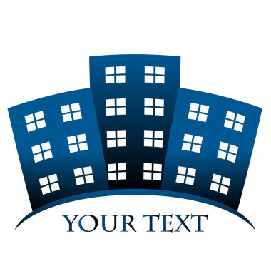 Vector blue symbol of buildings and space for your text clipart