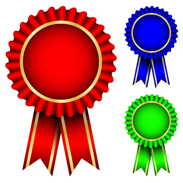 Ilustración vectorial de insignias rojas, azules y verdes — Vector de stock