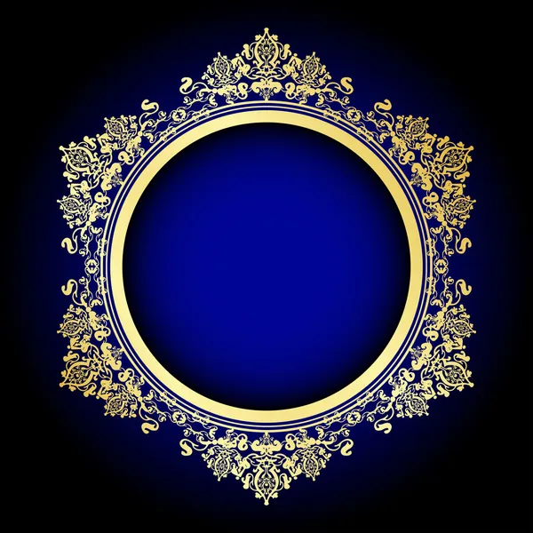 Ilustração vetorial de moldura ornamentada a ouro sobre azul — Vetor de Stock