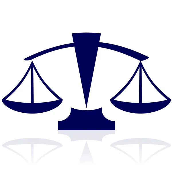 Justitie schalen - vector blauwe pictogram — Stockvector