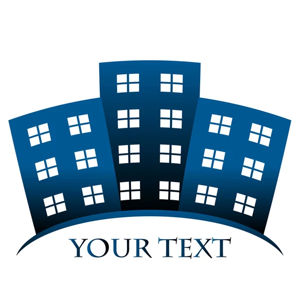 Vektor kék szimbólum, az épületek és a tér a szöveg — Stock Vector