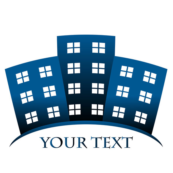 Vector blue symbol of buildings and space for your text