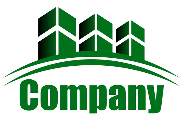 Ícone / logotipo verde vetorial com edifícios e espaço para o seu texto — Vetor de Stock
