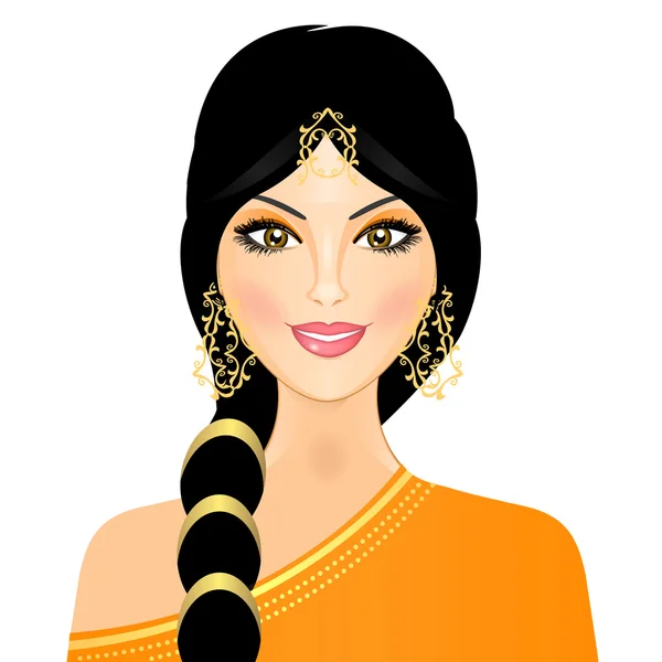Vector illustration of eastern girl in orange — Stock Vector