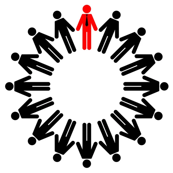 Vector illustration of employees and manager stand in a circle — Stock Vector
