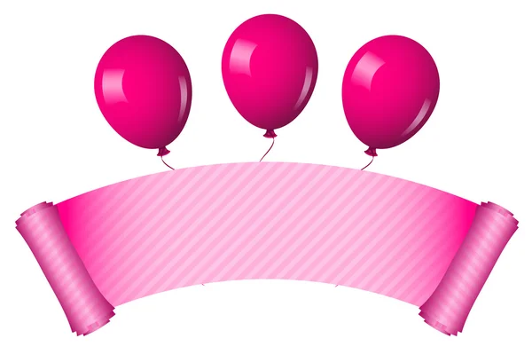 Vektor-Illustration der rosa Schriftrolle mit Luftballons — Stockvektor