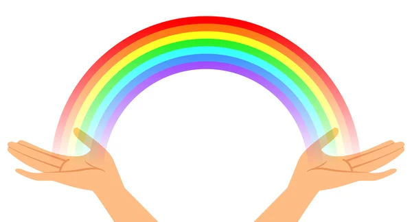 Vectorillustratie van handen met regenboog — Stockvector