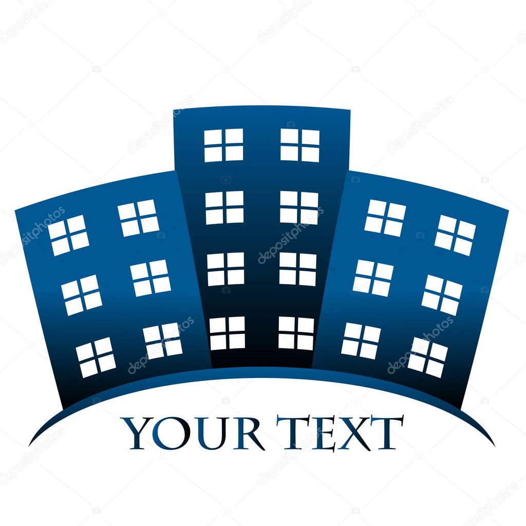 Vector blue symbol of buildings and space for your text