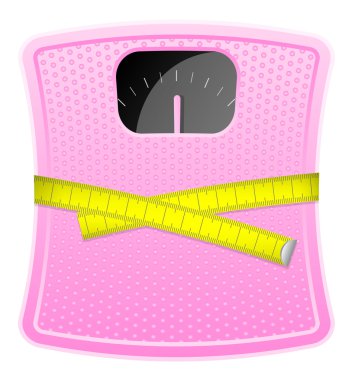 Vector illustration of pink bathroom scale with measuring tape clipart