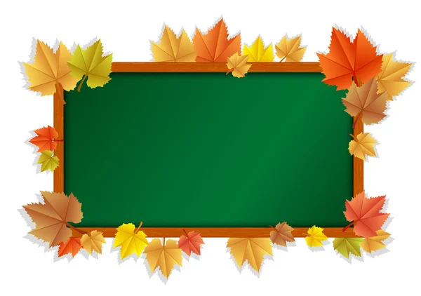 Vector illustration of wooden blackboard with leaves — Stock Vector