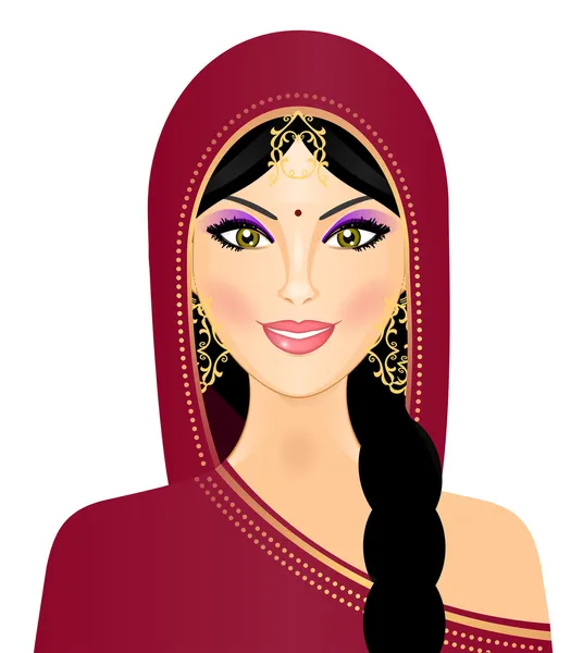 Ilustración vectorial de la mujer india sonriendo — Vector de stock