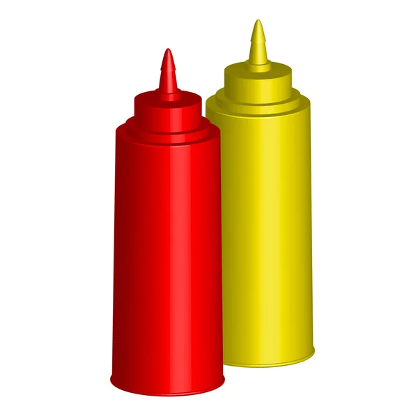 Векторная иллюстрация - Бутылки кетчупа и горчицы — стоковый вектор