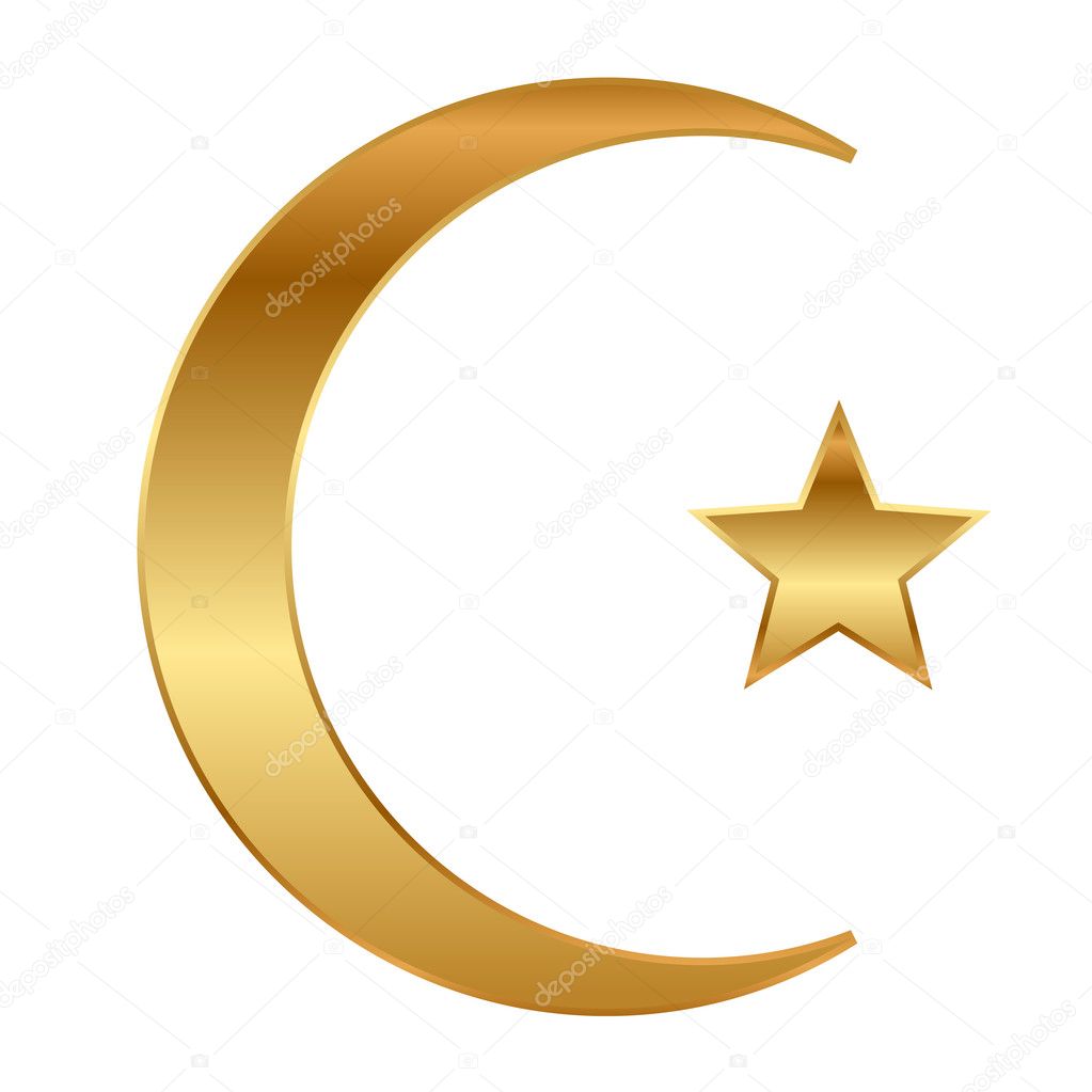 Vector illustration of gold star and crescent