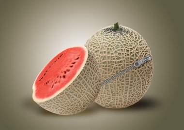 Melon and red water melon inside clipart