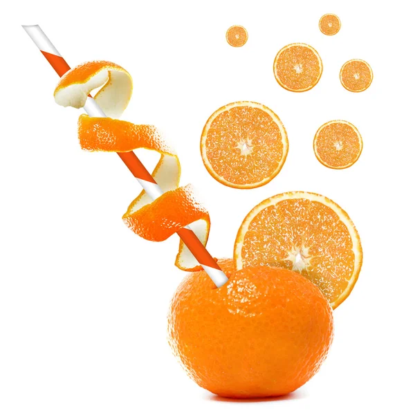 Orange with straw. — Stock Photo, Image