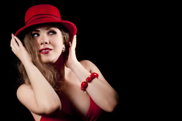 Retrato de mujer con sombrero rojo —  Fotos de Stock