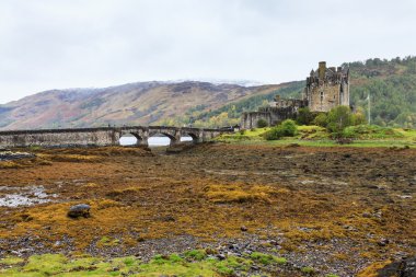 Eilan Donan castle at low water in Scotland clipart