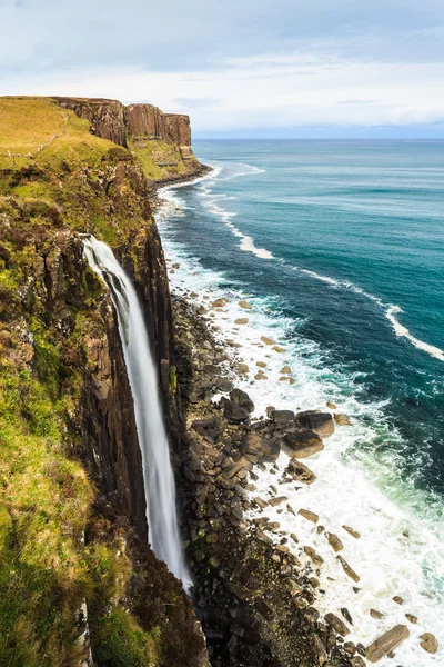 stock image Steep rocky coastline with water fall